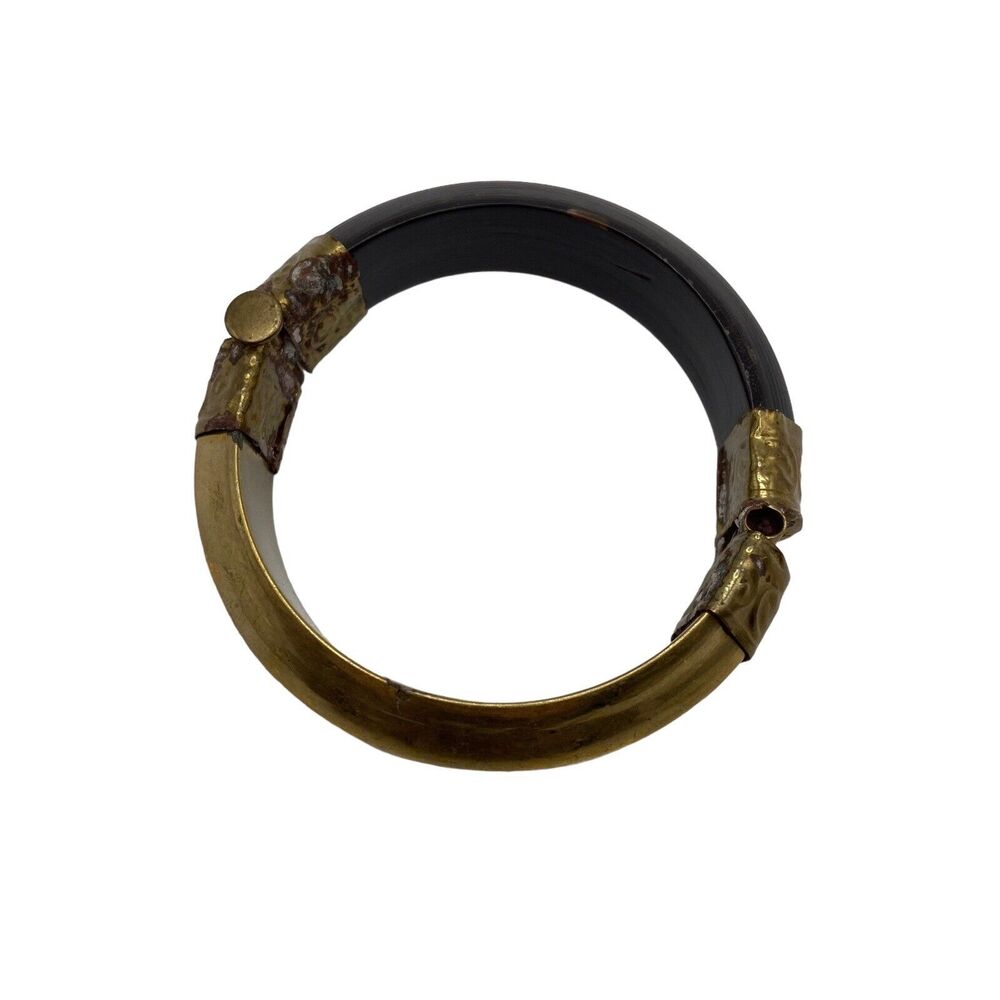 Brass Horn Clamper Bracelet Bangle Carol For Eva Graham Vintage Uncleaned Women View 5